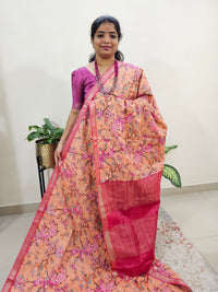 Tussar by Cotton Kalamkari- Peach with Pink