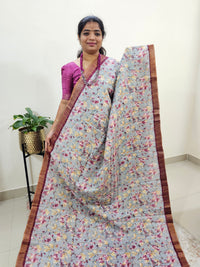 Tussar by Cotton Kalamkari- Grey with Maroon