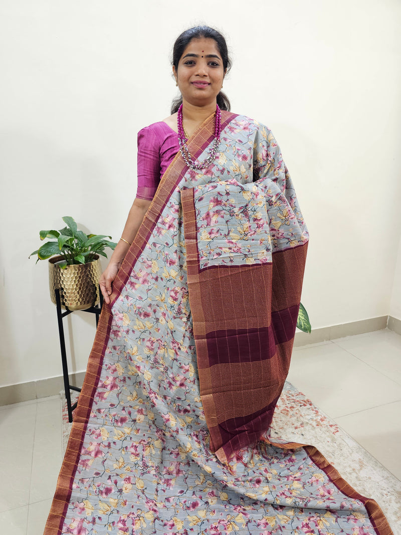 Tussar by Cotton Kalamkari- Grey with Maroon