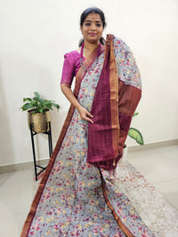 Tussar by Cotton Kalamkari- Grey with Maroon