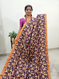 Tussar by Cotton Kalamkari- Maroon with Orange