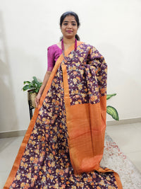 Tussar by Cotton Kalamkari- Maroon with Orange