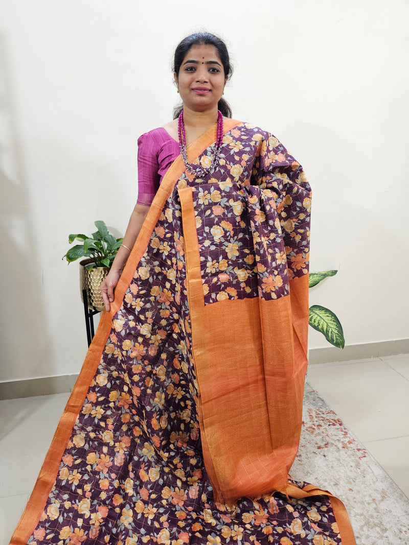 Tussar by Cotton Kalamkari- Maroon with Orange