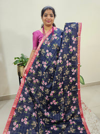 Tussar by Cotton Kalamkari- Blue with Pink