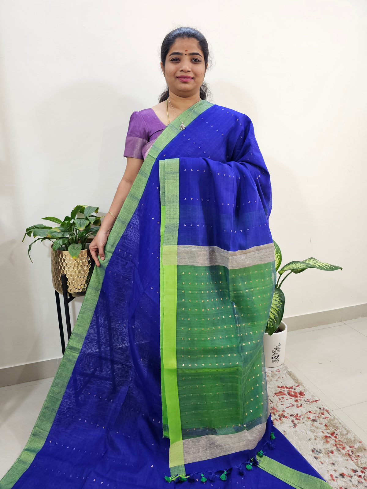 Ghicha Sequence Weaving Saree - Blue with Green