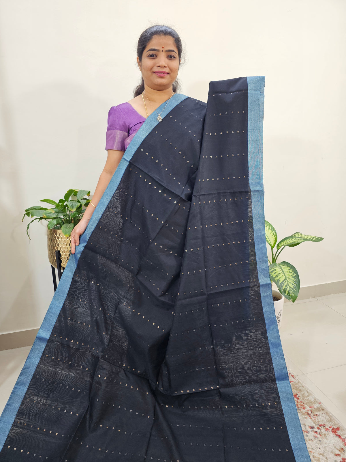 Ghicha Sequence Weaving Saree - Black with Blue