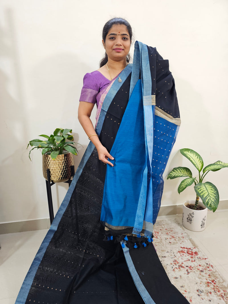 Ghicha Sequence Weaving Saree - Black with Blue