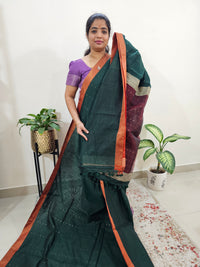 Ghicha Sequence Weaving Saree - Green with Maroon