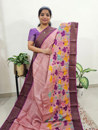 Pink with Magenta Pink Tussar Silk Saree with Zari Border