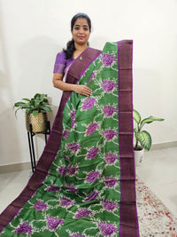 Green with Purple Tussar Silk Saree with Zari Border