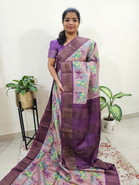 Purple Tussar Silk Saree with Zari Border