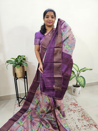 Purple Tussar Silk Saree with Zari Border