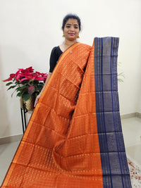 Semi Raw Silk Saree -  Orange with Navy Blue