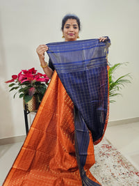 Semi Raw Silk Saree -  Orange with Navy Blue