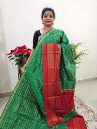 Semi Raw Silk Saree -  Green with Red