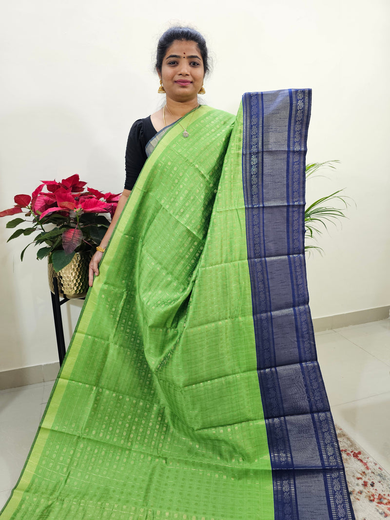 Semi Raw Silk Saree - Green with Blue