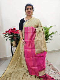 Semi Raw Silk Saree -  Beige with Pink