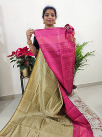 Semi Raw Silk Saree -  Beige with Pink