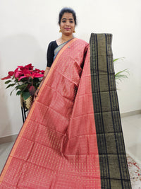 𝐏𝐫𝐞𝐛𝐨𝐨𝐤𝐢𝐧𝐠 𝐨𝐧𝐥𝐲, 𝐃𝐢𝐬𝐩𝐚𝐭𝐜𝐡 𝐓𝐢𝐦𝐞 - 𝟐𝟓 𝐝𝐚𝐲𝐬 Semi Raw Silk Saree -  Peach with Black