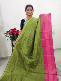 Semi Raw Silk Saree -  Green with Pink