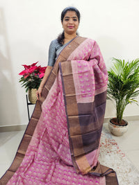 Onion Pink with Purple Tussar Silk Saree with Zari Border