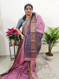 Onion Pink with Purple Tussar Silk Saree with Zari Border