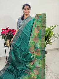 Green Shade Tussar Silk Saree with Zari Border