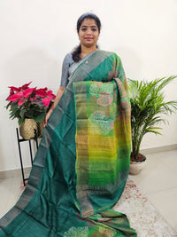 Green Shade Tussar Silk Saree with Zari Border