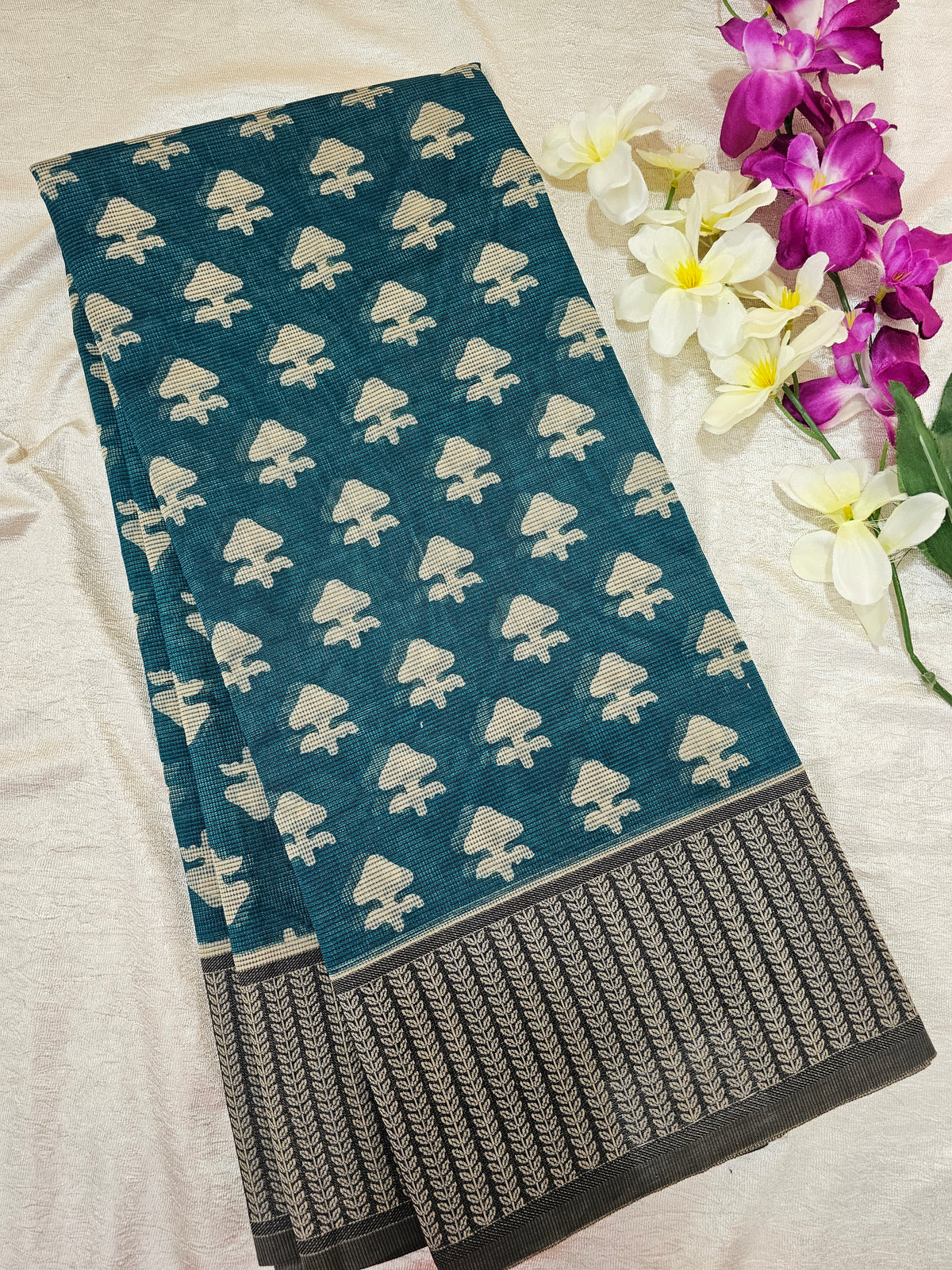 Premium Super Net Kota Saree -Peacock Green