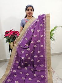 Semi Ghicha Floral Printed Saree - Purple with Dark Beige