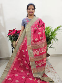 Semi Ghicha Floral Printed Saree - Pink