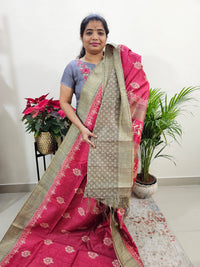 Semi Ghicha Floral Printed Saree - Pink