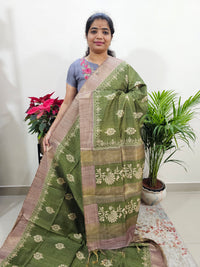 Semi Ghicha Floral Printed Saree - Green