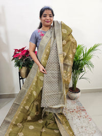 Semi Ghicha Floral Printed Saree -Mehndi Green