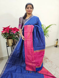 Semi Raw Silk Saree - Royal Blue with Pink