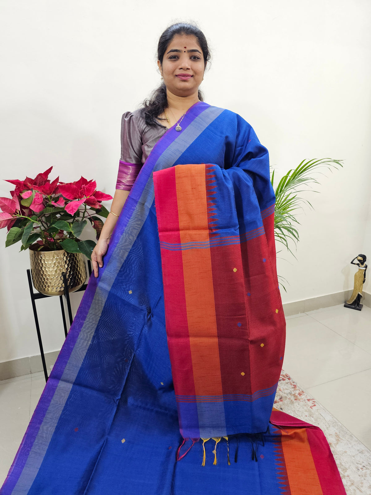 Semi Raw Silk Saree - Blue