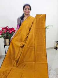 Semi Raw Silk Saree - Mustard Yellow with Blue