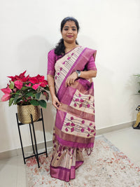 Semi Ghicha Floral Printed Saree - Purple