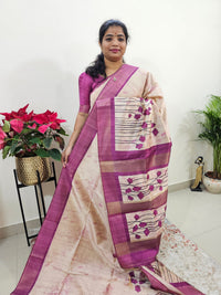 Semi Ghicha Floral Printed Saree - Purple