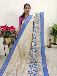 Semi Ghicha Floral Printed Saree - Blue