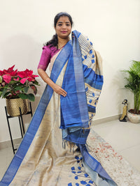 Semi Ghicha Floral Printed Saree - Blue