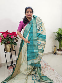 Semi Ghicha Floral Printed Saree - Sea Green