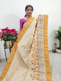 Semi Ghicha Floral Printed Saree - Yellow