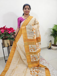 Semi Ghicha Floral Printed Saree - Yellow