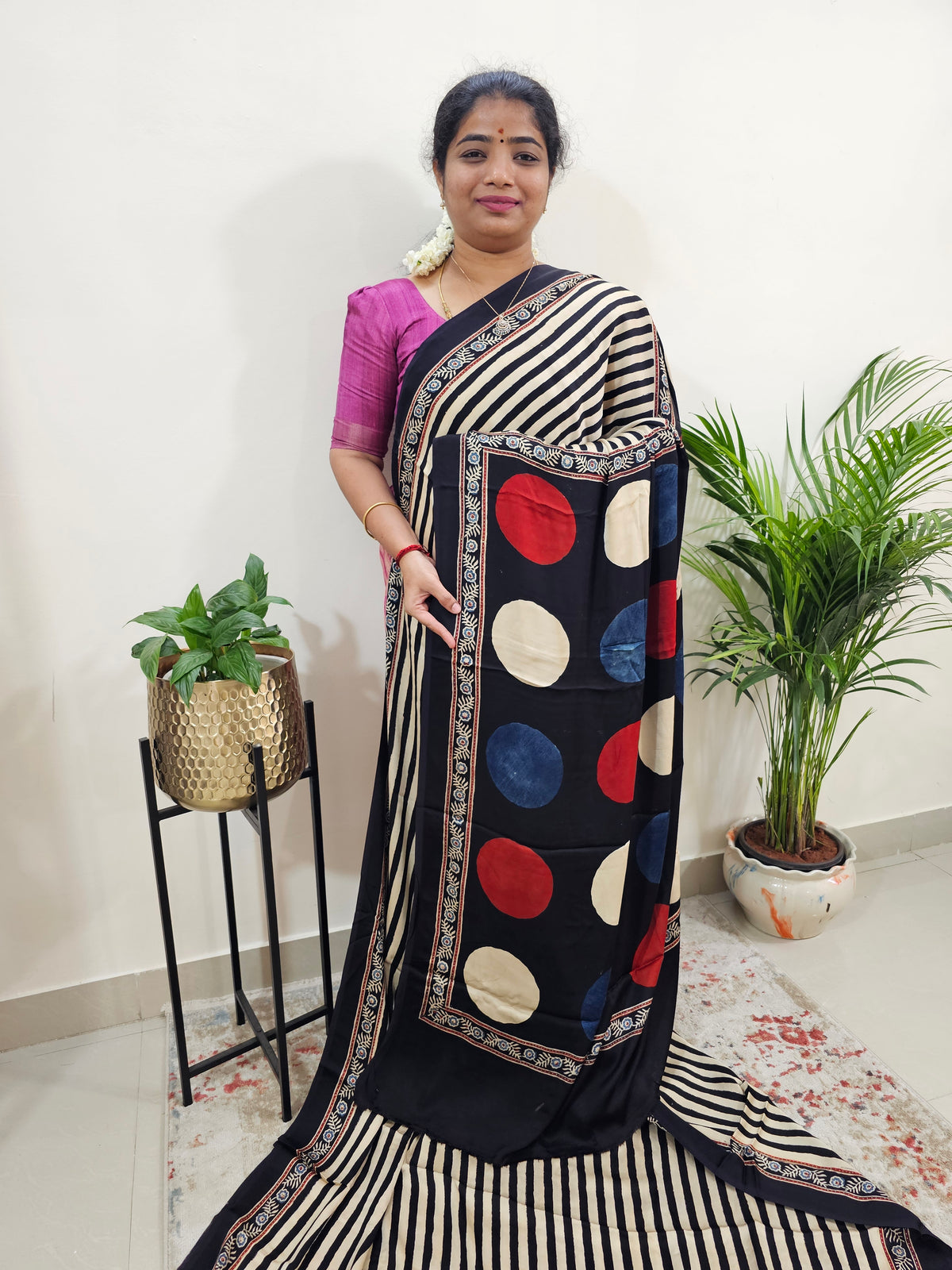 Modal Silk Saree - Black Stripes