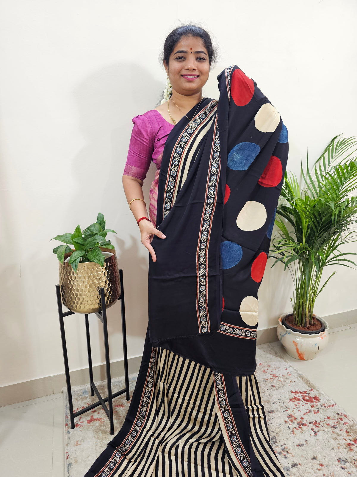 Modal Silk Saree - Black Stripes