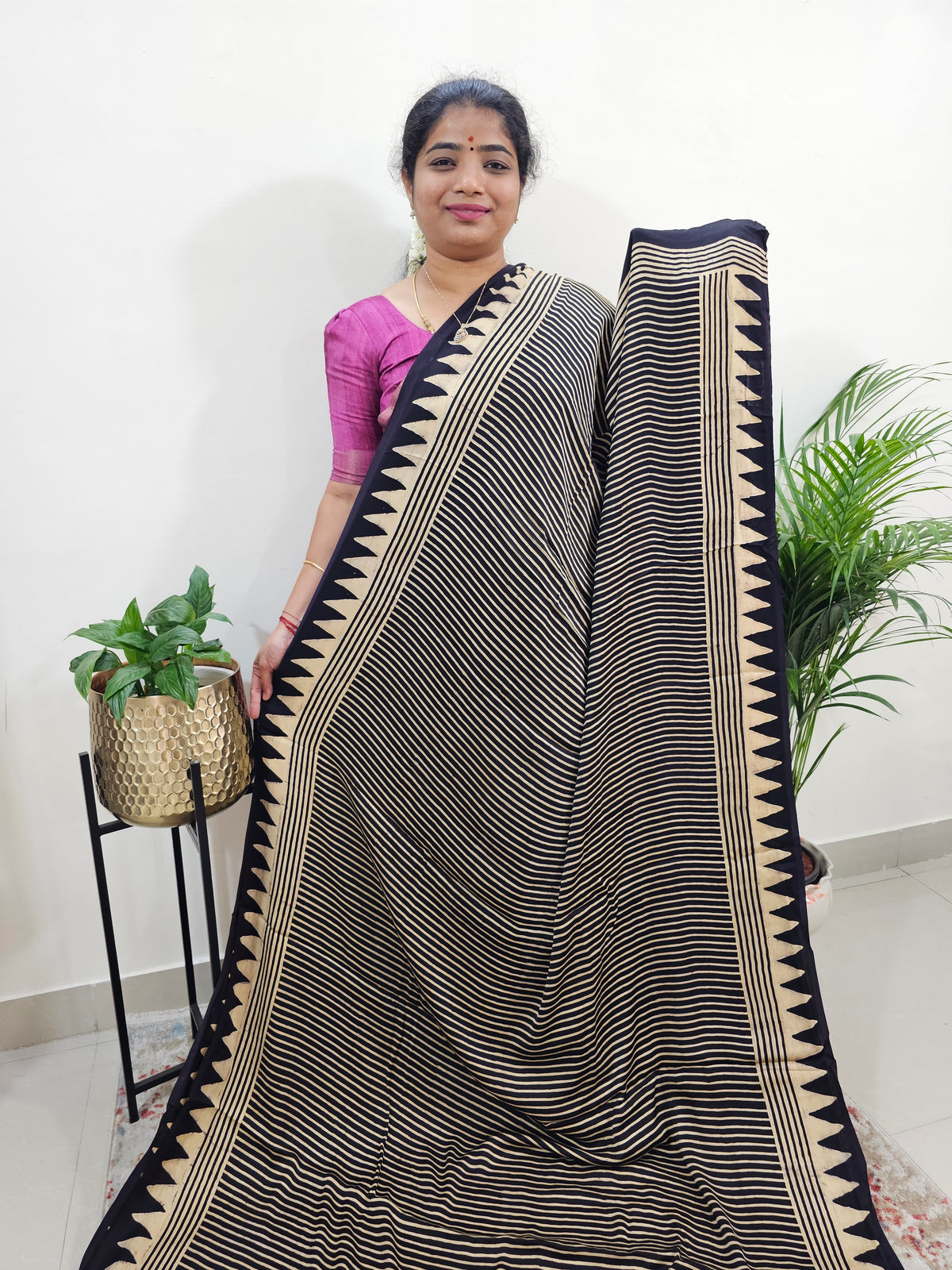 Modal Silk Saree - Black Stripes