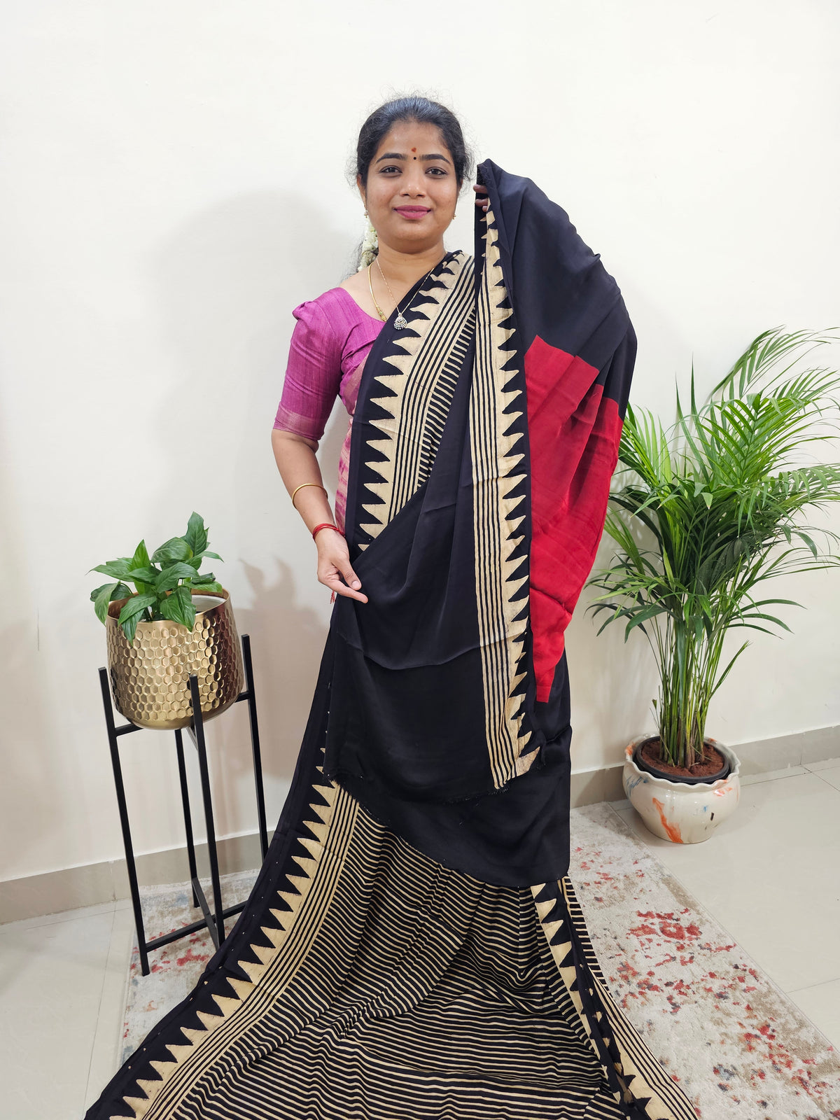 Modal Silk Saree - Black Stripes