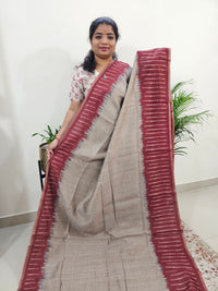 Semi Ghicha Digital Printed Saree - Beige with Maroon