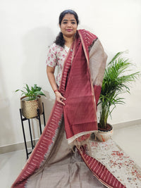 Semi Ghicha Digital Printed Saree - Beige with Maroon